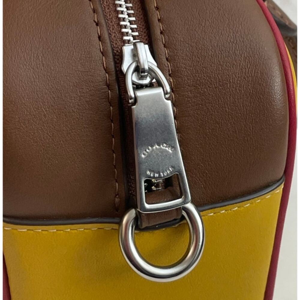 COACH Leather Satchel Crossbody In Colorblock Yellow Gold, Brown, Red NWT - Picture 9 of 13